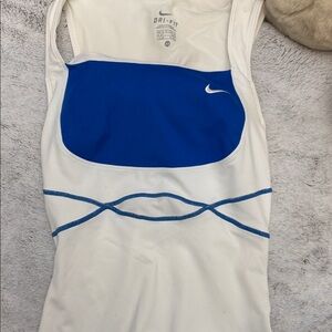 Nike White and Blue Athletic Tank